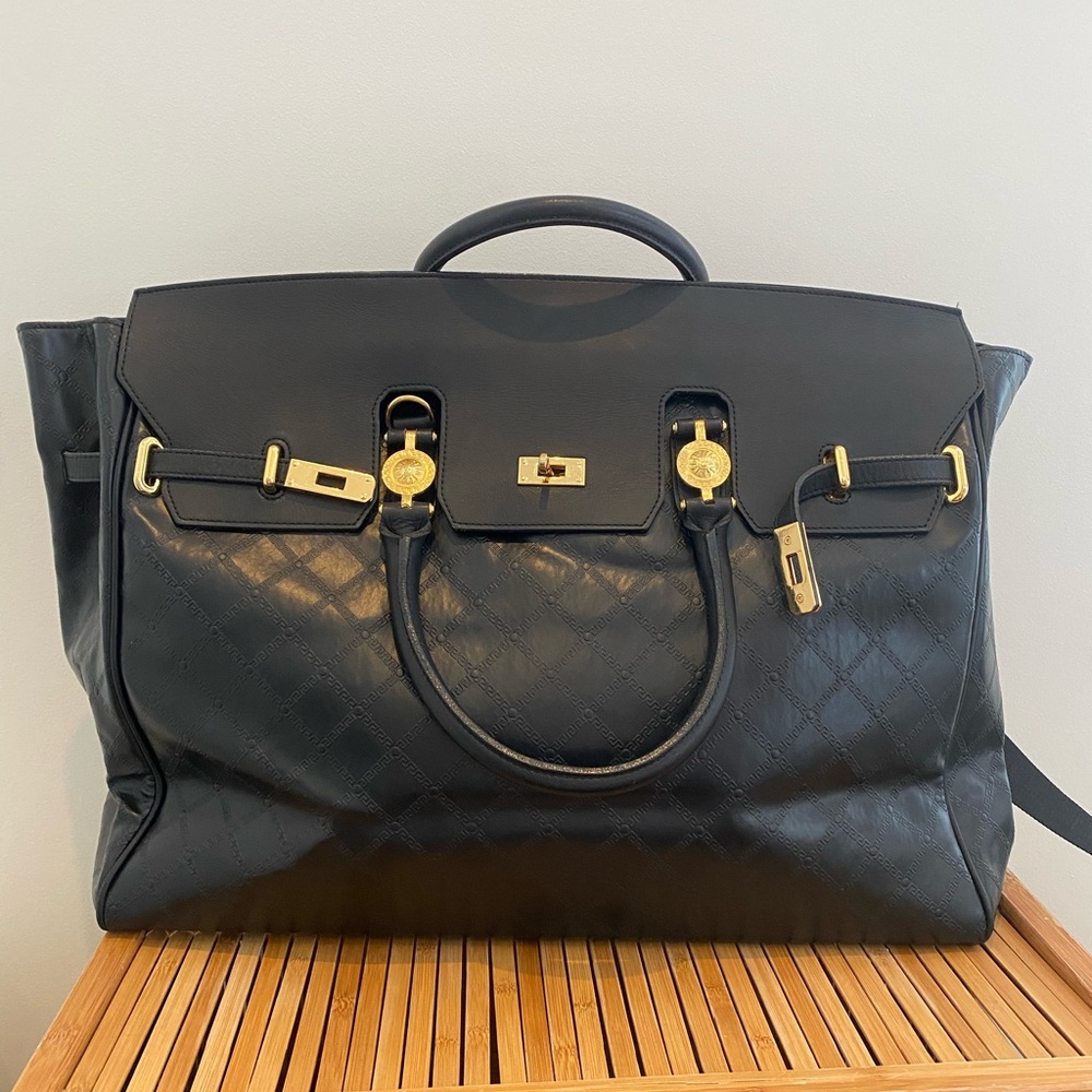 Gianni Versace Medusa quilted black leather Birkin-style Bag Travel Satchel